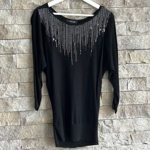 WHBM black sweater with beading